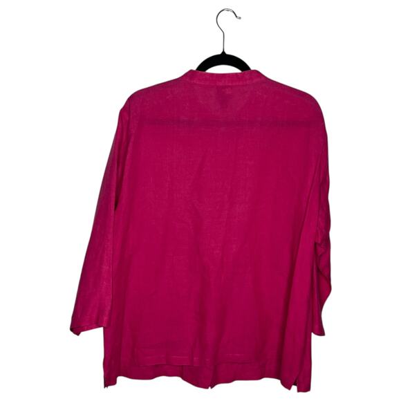 Eileen Fisher Blouse Womens 1X Plus Pink Irish Linen Mandarin Collar Button Down - Picture 2 of 10